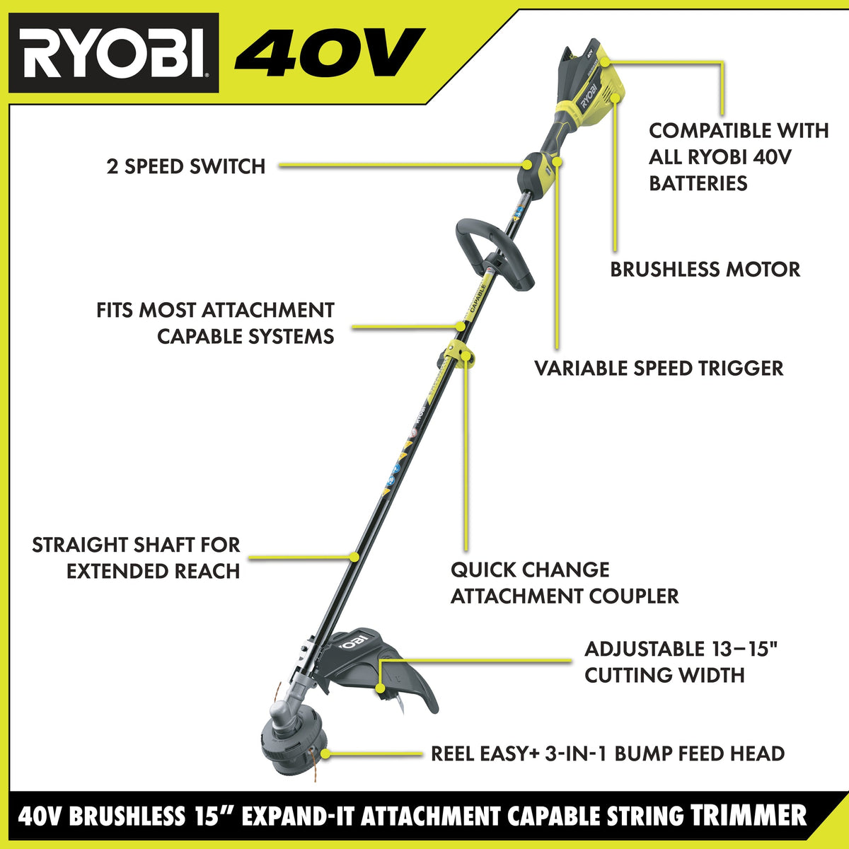 40V BRUSHLESS ATTACHMENT CAPABLE 15" STRING TRIMMER Image 2