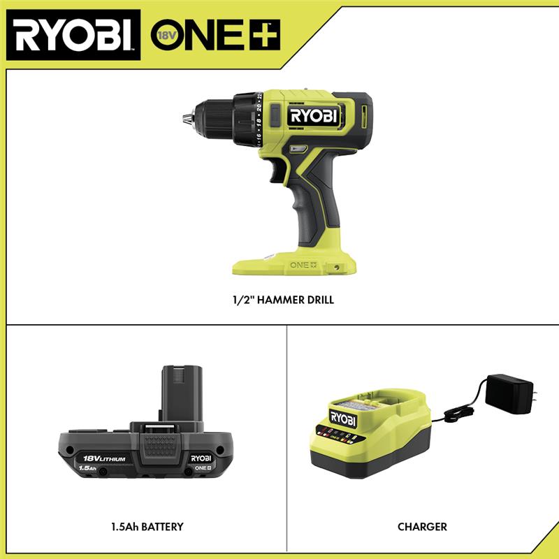ONE+ 18V Cordless 1/2" Hammer Drill Kit image 2