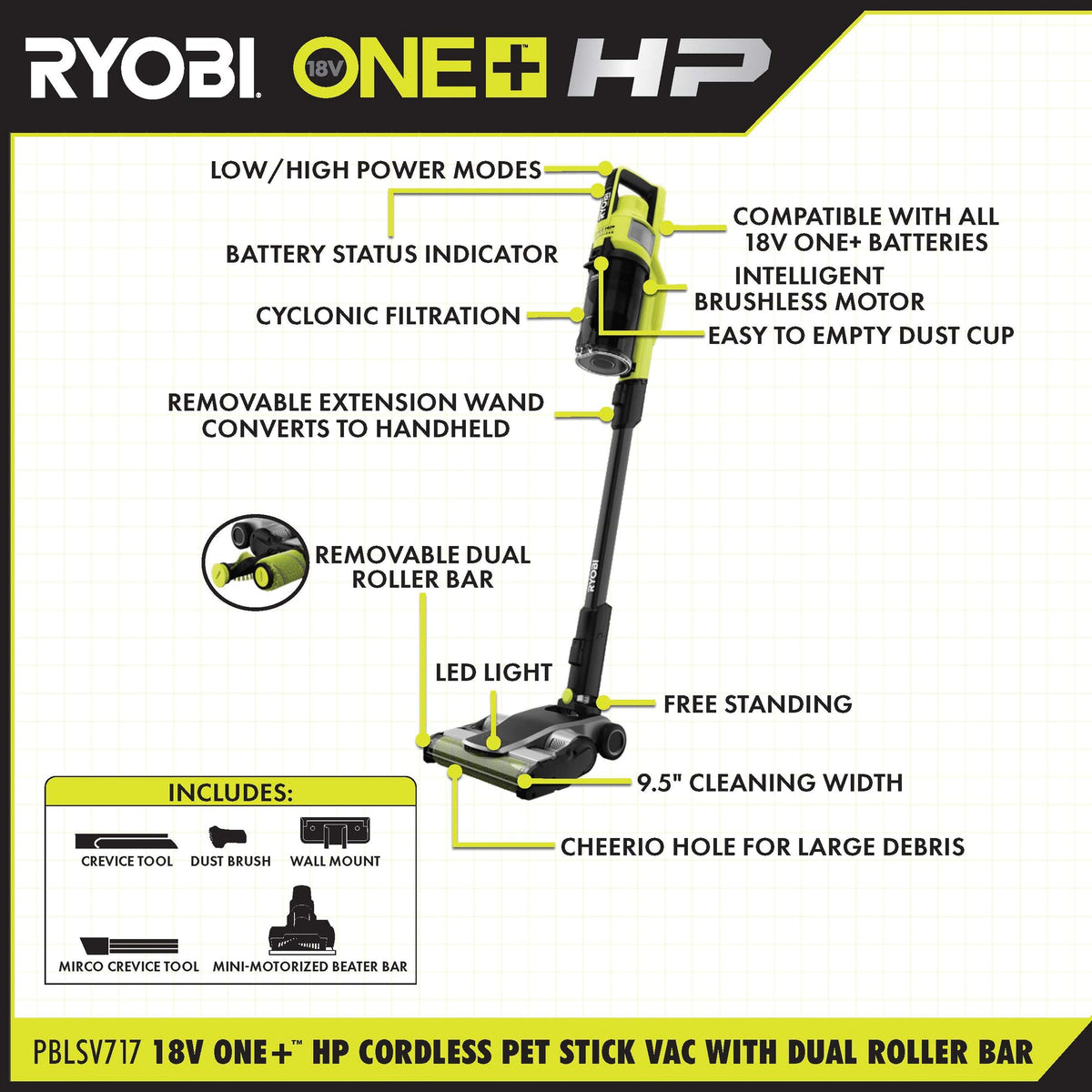 18V ONE+ HP CORDLESS PET STICK VAC WITH DUAL-ROLLER BAR Image 2