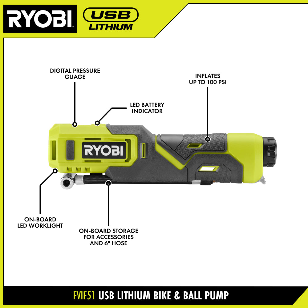 USB Lithium Bike Tire and Ball Pump Inflator Kit