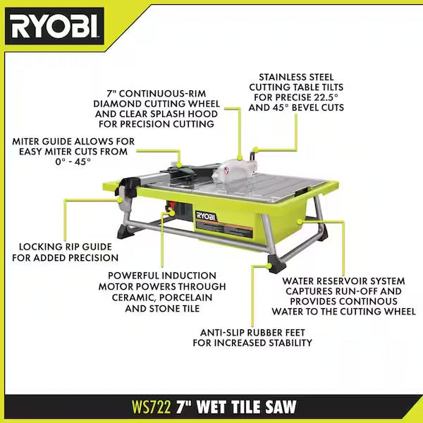 4.8 Amp 7" Diamond Blade Corded Wet Tabletop Tile Saw