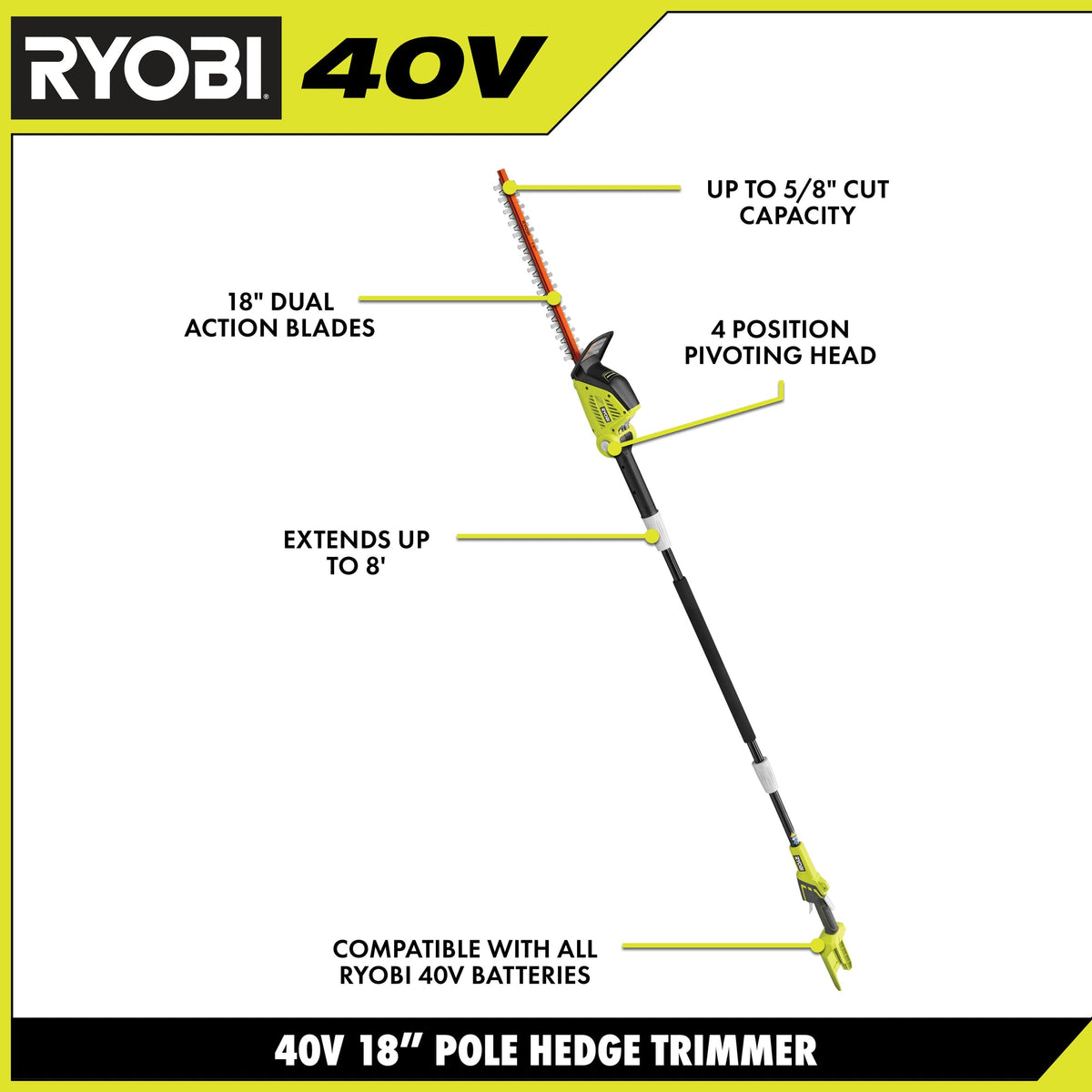 40V 18" POLE HEDGE TRIMMER  Image 3